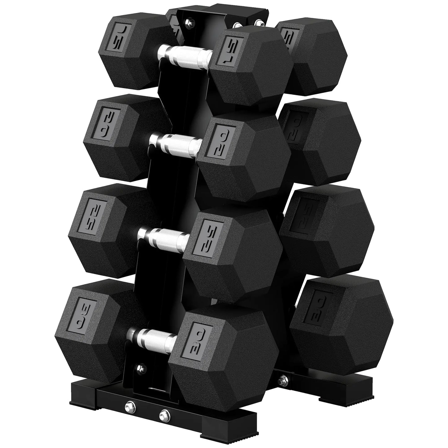 Hex Dumbbell Set With Rack, 180lbs Rubber-Coated, black