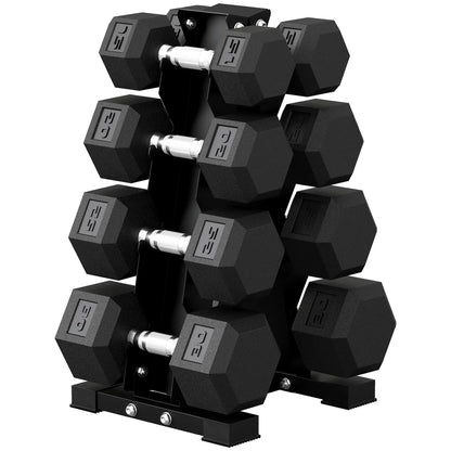 Hex Dumbbell Set With Rack, 180lbs Rubber-Coated, black