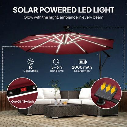 10 ft Offset Patio Umbrella, Solar Light, 360° Rotation, Tilt, Wine Red Offset Cantilever Umbrellas at Gallery Canada