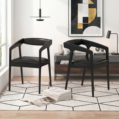 Set of 2 Upholstered Armchairs, Cozy Backrest, Black Dining Chairs at Gallery Canada