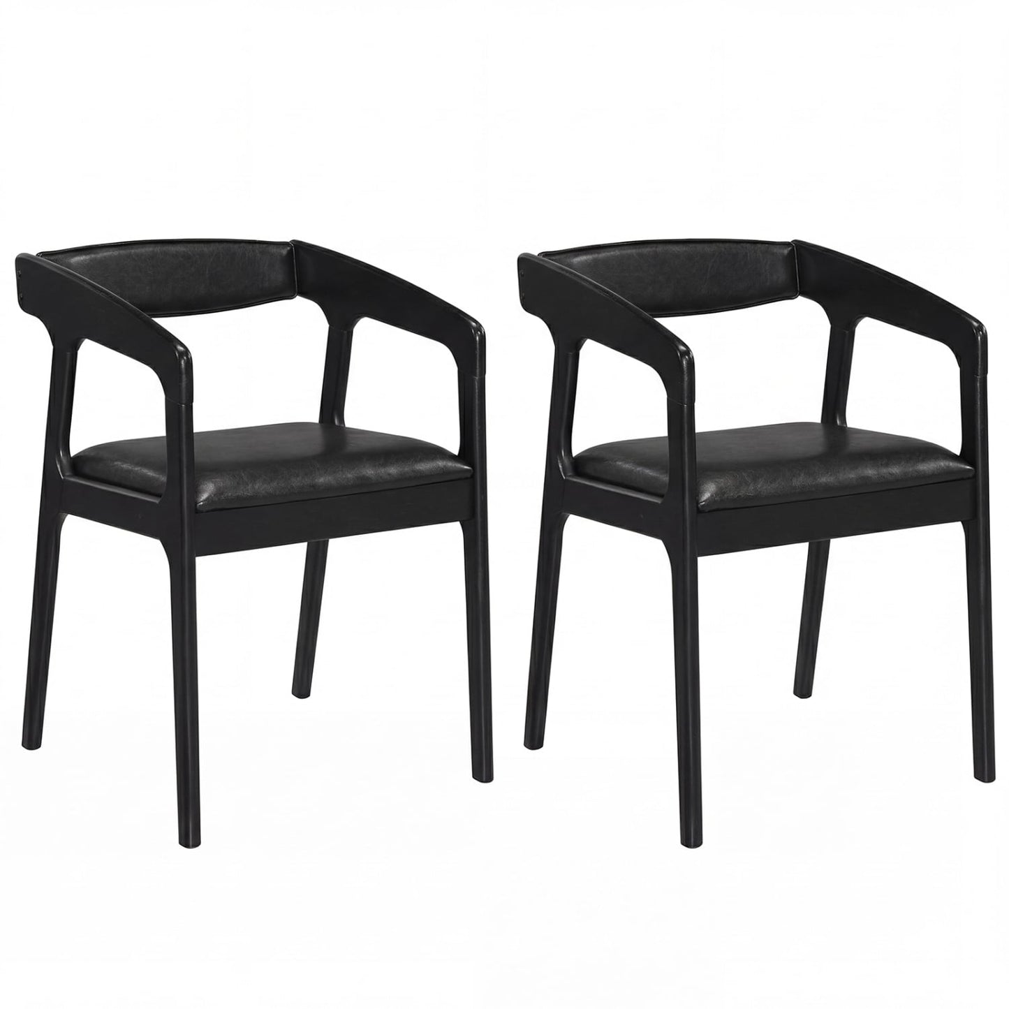 Set of 2 Upholstered Armchairs, Cozy Backrest, Black Dining Chairs Black at Gallery Canada