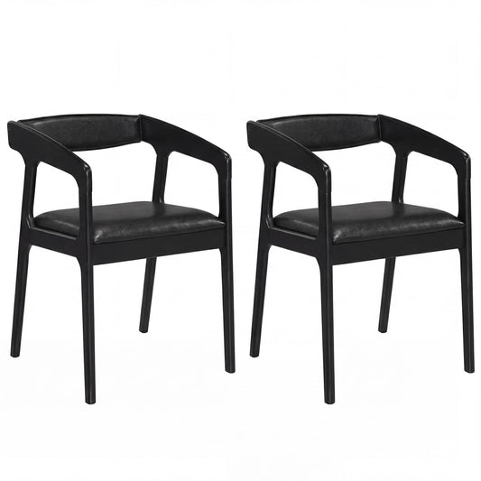 Set of 2 Upholstered Armchairs, Cozy Backrest, Black Dining Chairs Black at Gallery Canada