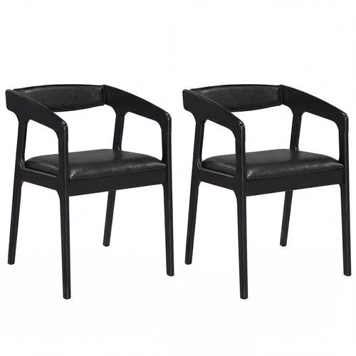 Set of 2 Upholstered Armchairs, Cozy Backrest, Black