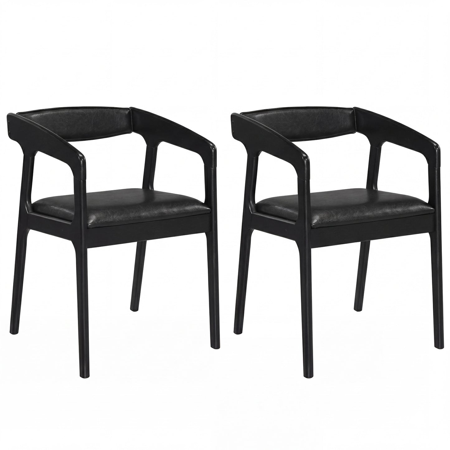 Set of 2 Upholstered Armchairs, Cozy Backrest, Black Dining Chairs at Gallery Canada