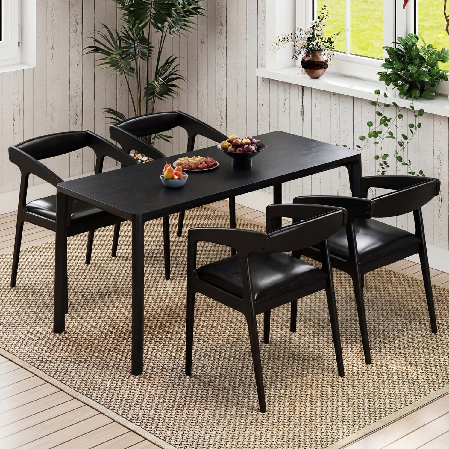 Set of 2 Upholstered Armchairs, Cozy Backrest, Black Dining Chairs at Gallery Canada