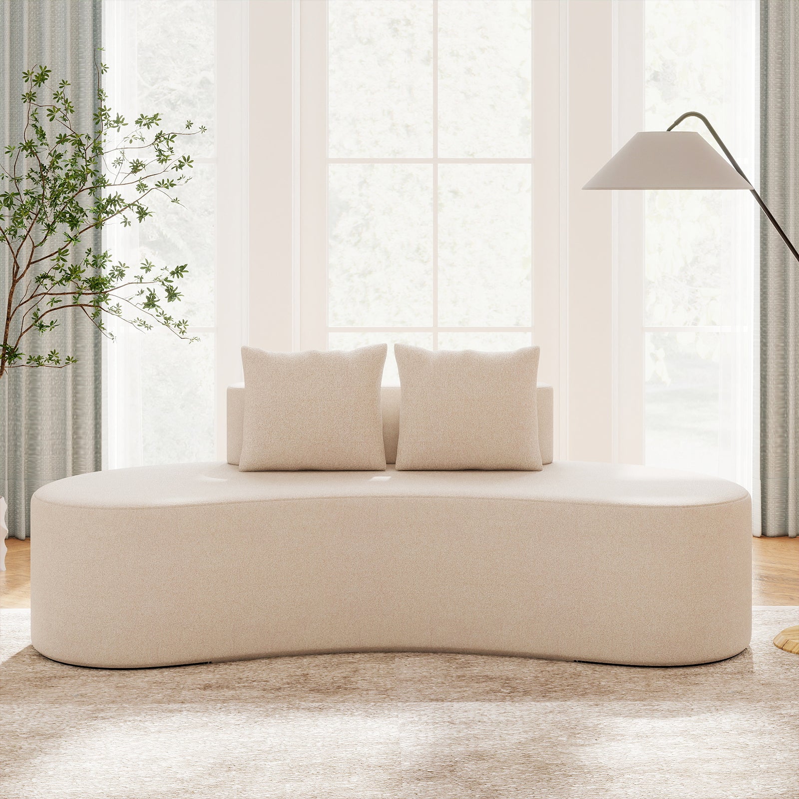 Upholstered Curved Sofa with 2 Cozy Pillows, Beige Sofas & Loveseats at Gallery Canada
