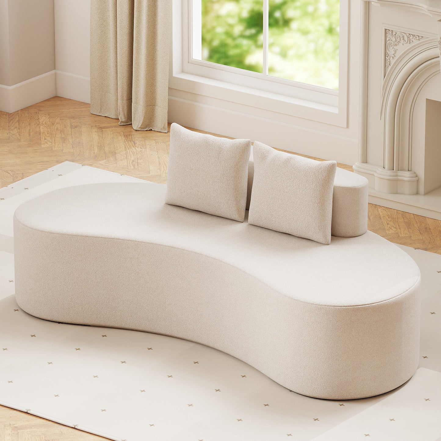 Upholstered Curved Sofa with 2 Cozy Pillows, Beige Sofas & Loveseats at Gallery Canada