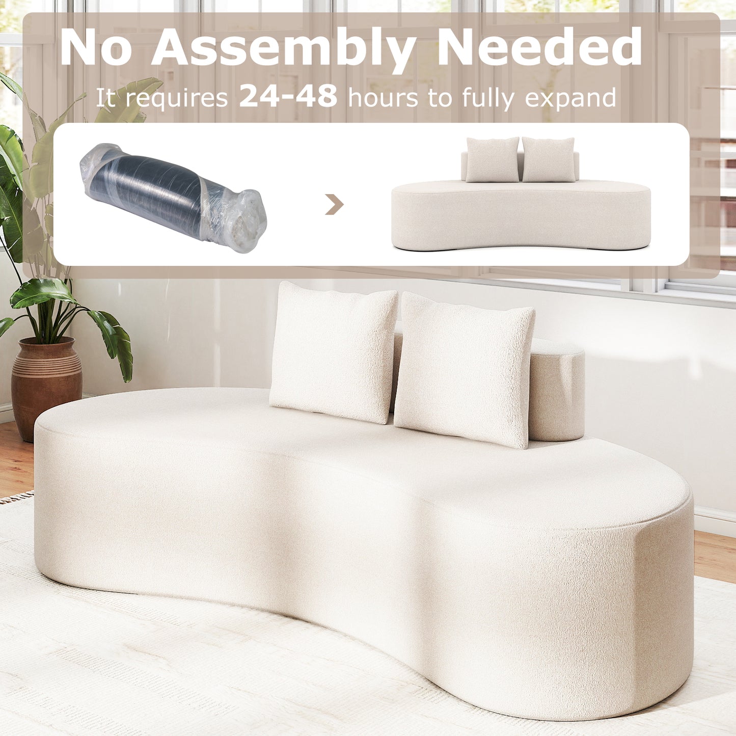 Upholstered Curved Sofa with 2 Cozy Pillows, Beige Sofas & Loveseats at Gallery Canada