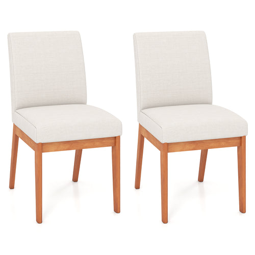 Upholstered Dining Chairs Set of 2 Kitchen Armless Side Chairs with Rubber Wood Legs, Beige