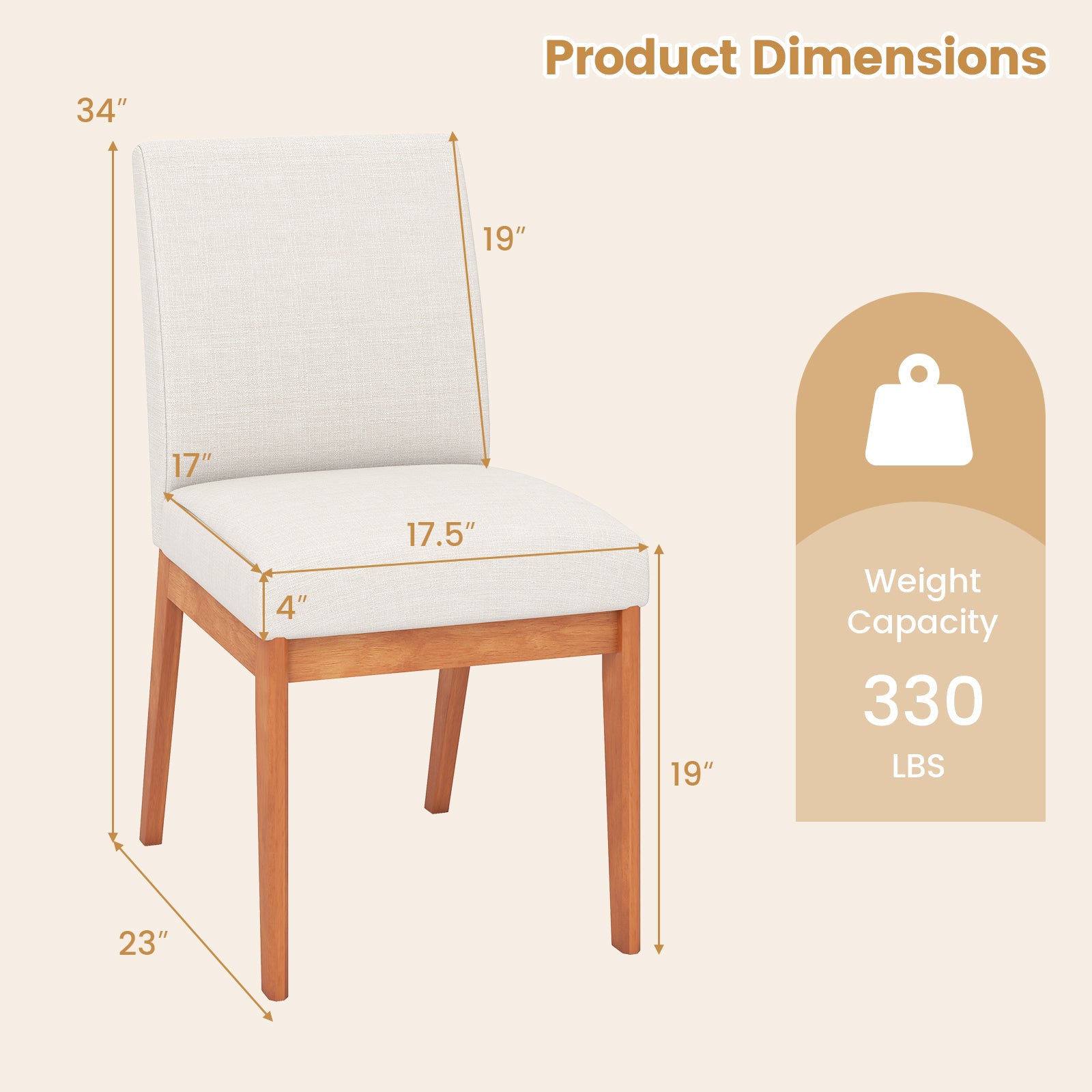 Upholstered Dining Chairs Set of 2 Kitchen Armless Side Chairs with Rubber Wood Legs, Beige Dining Chairs at Gallery Canada