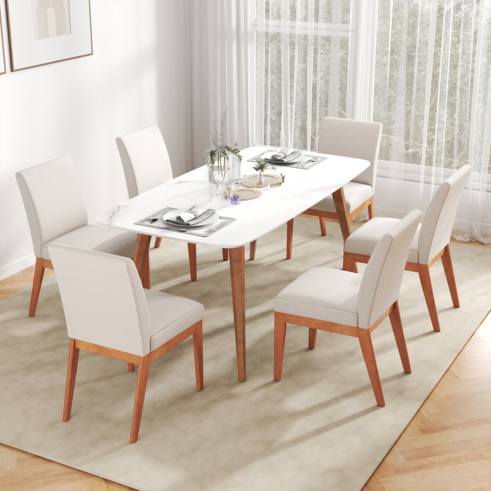 Upholstered Dining Chairs Set of 2 Kitchen Armless Side Chairs with Rubber Wood Legs, Beige Dining Chairs at Gallery Canada
