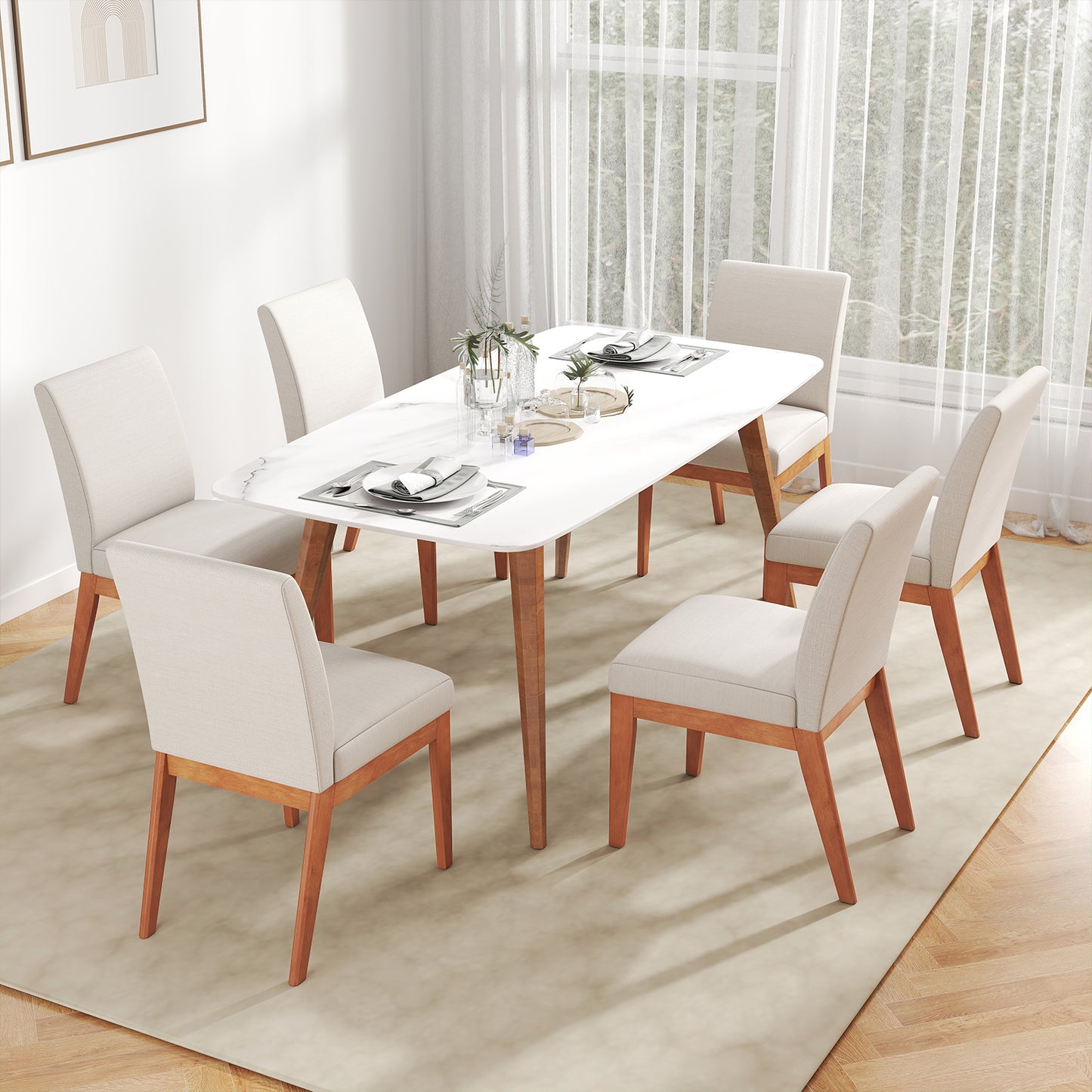 Upholstered Dining Chairs Set of 2 Kitchen Armless Side Chairs with Rubber Wood Legs, Beige Dining Chairs at Gallery Canada
