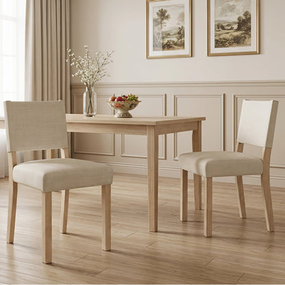 Upholstered Dining Chairs With Rubber Wood Legs, Set Of 2, Beige