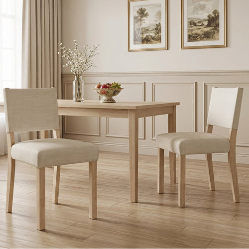 Upholstered Dining Chairs With Rubber Wood Legs, Set Of 2, Beige