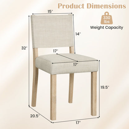 Upholstered Dining Chairs With Rubber Wood Legs, Set Of 2, Beige