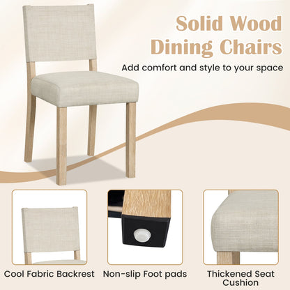 Upholstered Dining Chairs With Rubber Wood Legs, Set Of 2, Beige