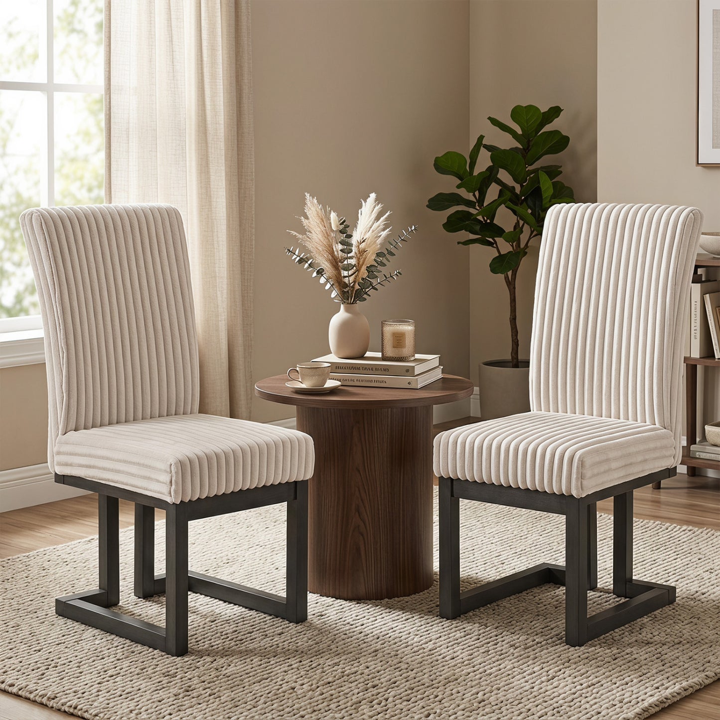 Ensemble de 2 chaises de salle à manger rembourrées, beige