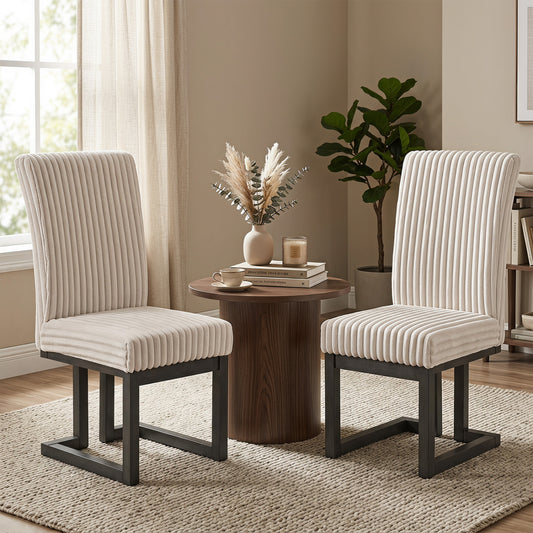 Set of 2 Upholstered Dining Chairs, Beige Dining Chairs Beige at Gallery Canada