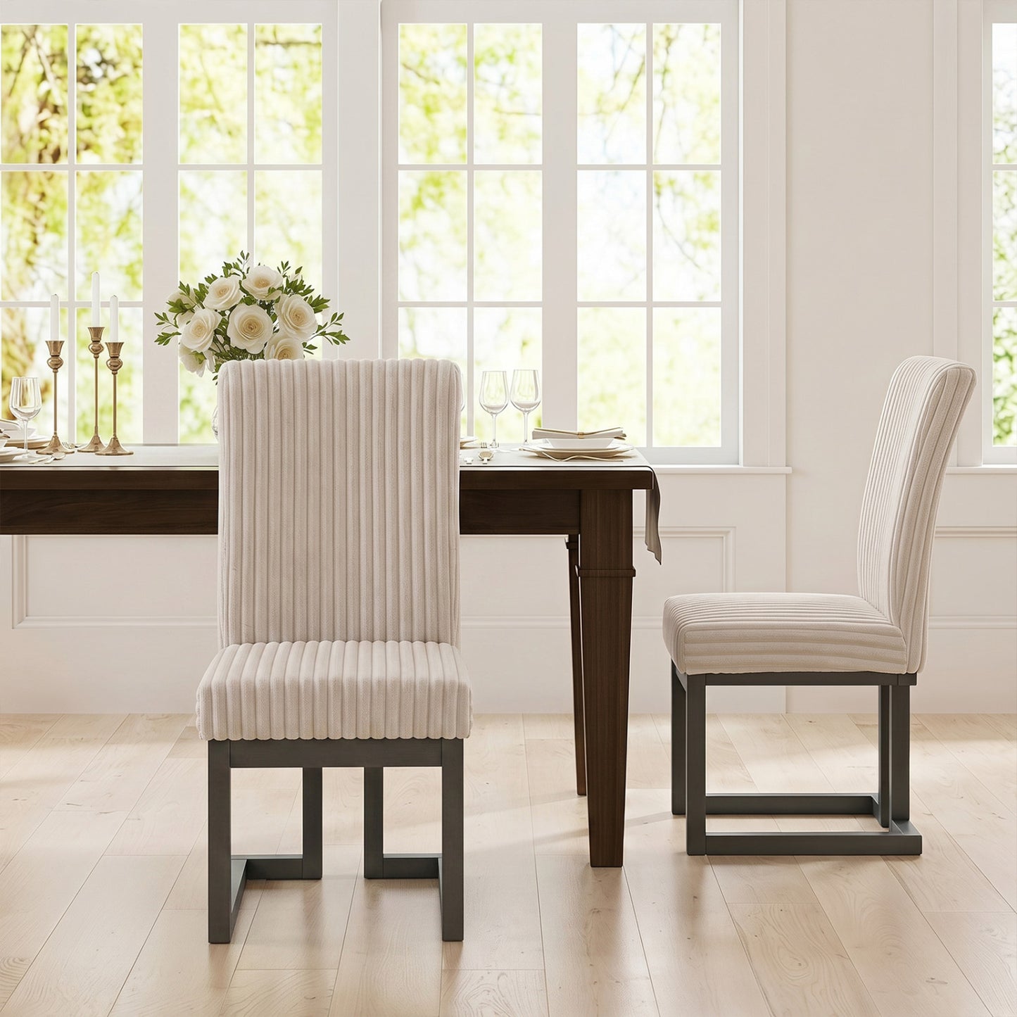 Ensemble de 2 chaises de salle à manger rembourrées, beige