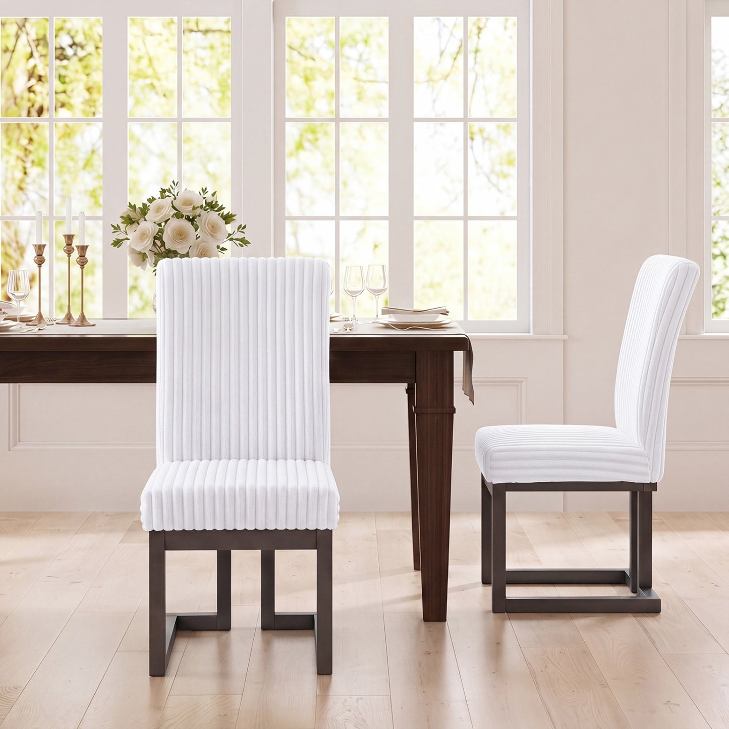 Chaises de salle à manger rembourrées, ensemble de 2, blanc