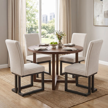 Upholstered Dining Chairs Set of 4, Rubber Wood Legs, Beige