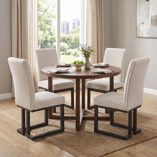 Upholstered Dining Chairs Set of 4, Rubber Wood Legs, Beige