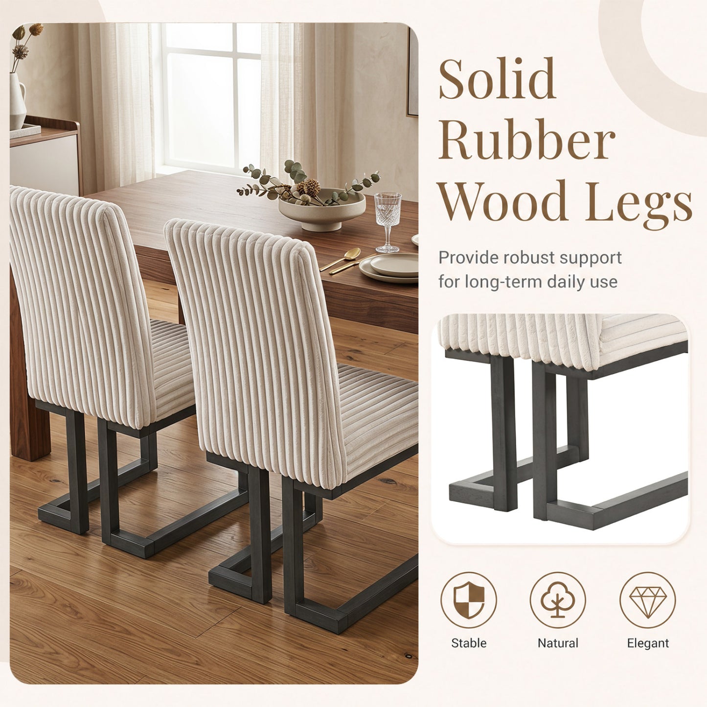 Upholstered Dining Chairs Set of 4, Rubber Wood Legs, Beige