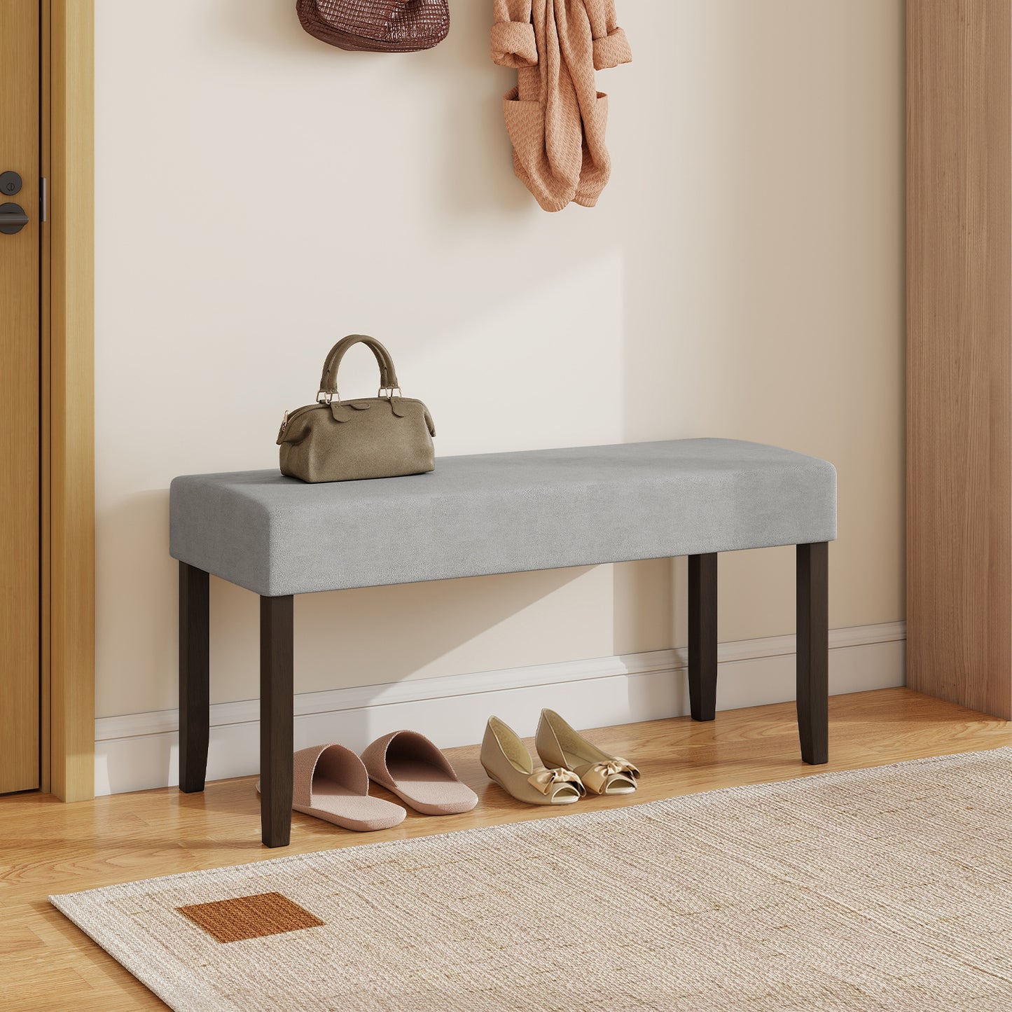 Upholstered Entryway Bench for End of Bed with Padded Seat, Gray Shoe Racks & Storage Benches at Gallery Canada