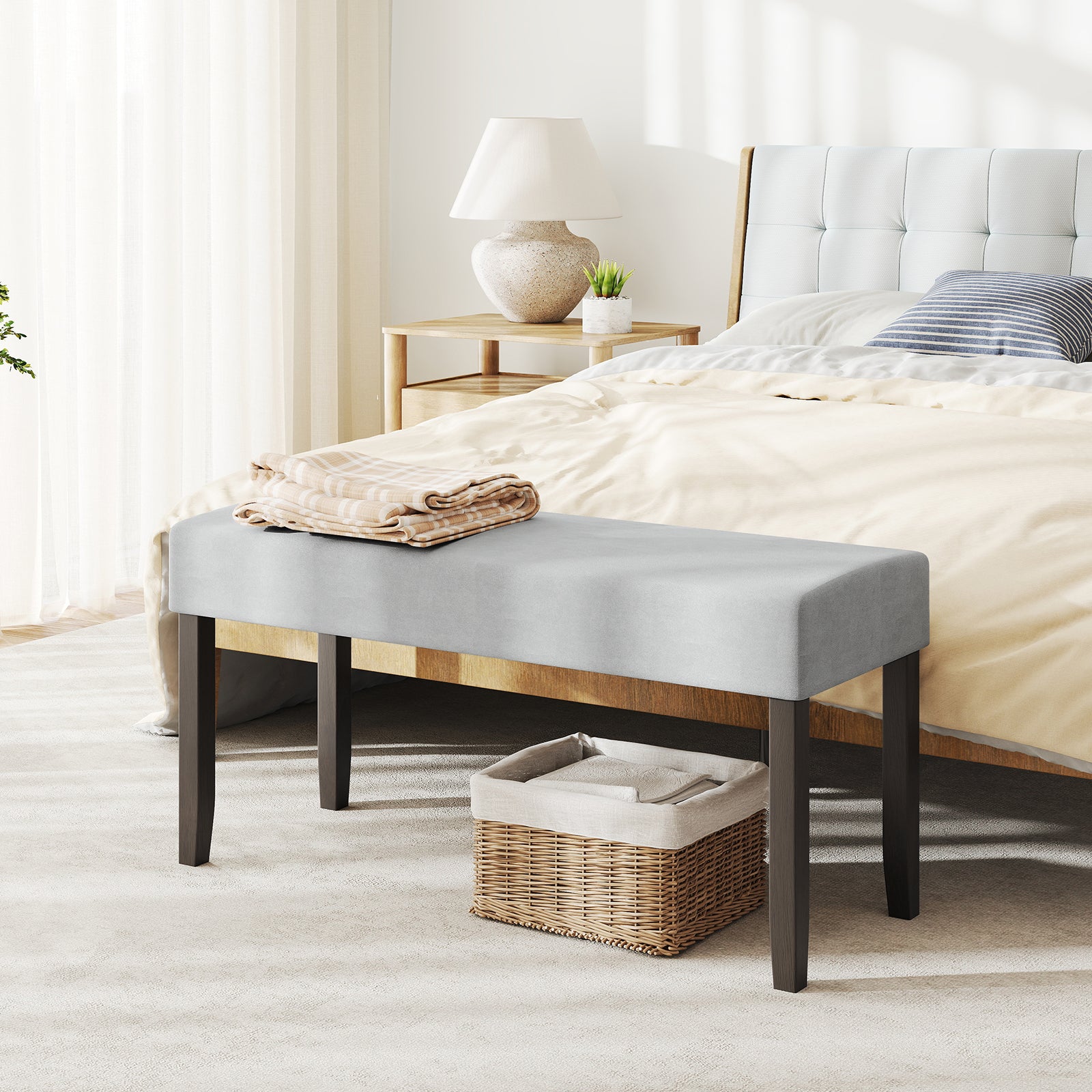 Upholstered Entryway Bench for End of Bed with Padded Seat, Gray Shoe Racks & Storage Benches at Gallery Canada