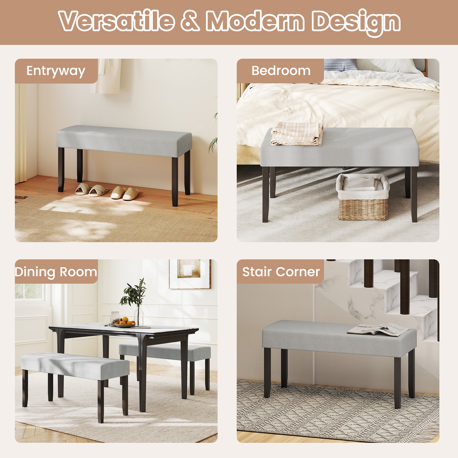 Upholstered Entryway Bench for End of Bed with Padded Seat, Gray Shoe Racks & Storage Benches at Gallery Canada