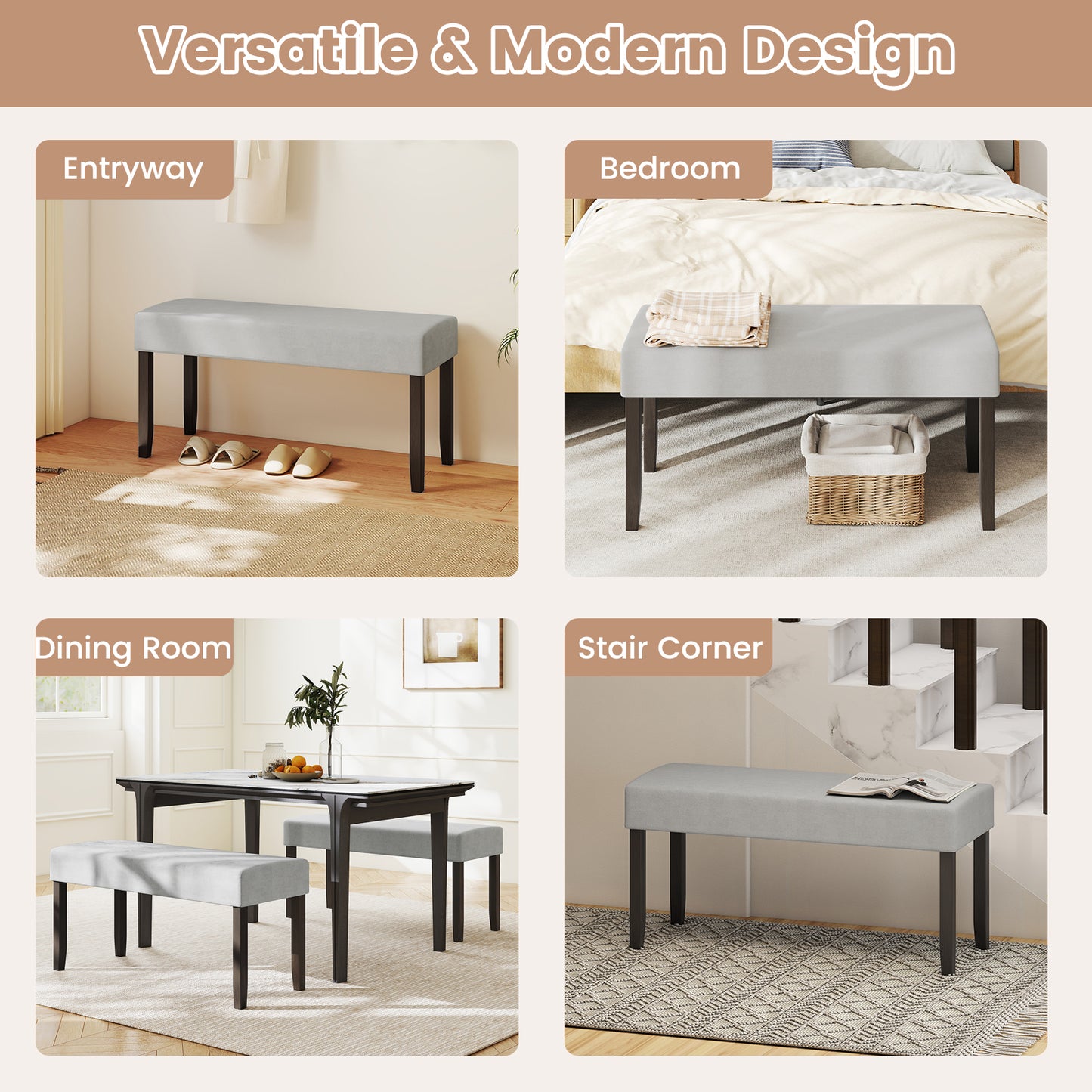 Upholstered Entryway Bench for End of Bed with Padded Seat, Gray Shoe Racks & Storage Benches at Gallery Canada