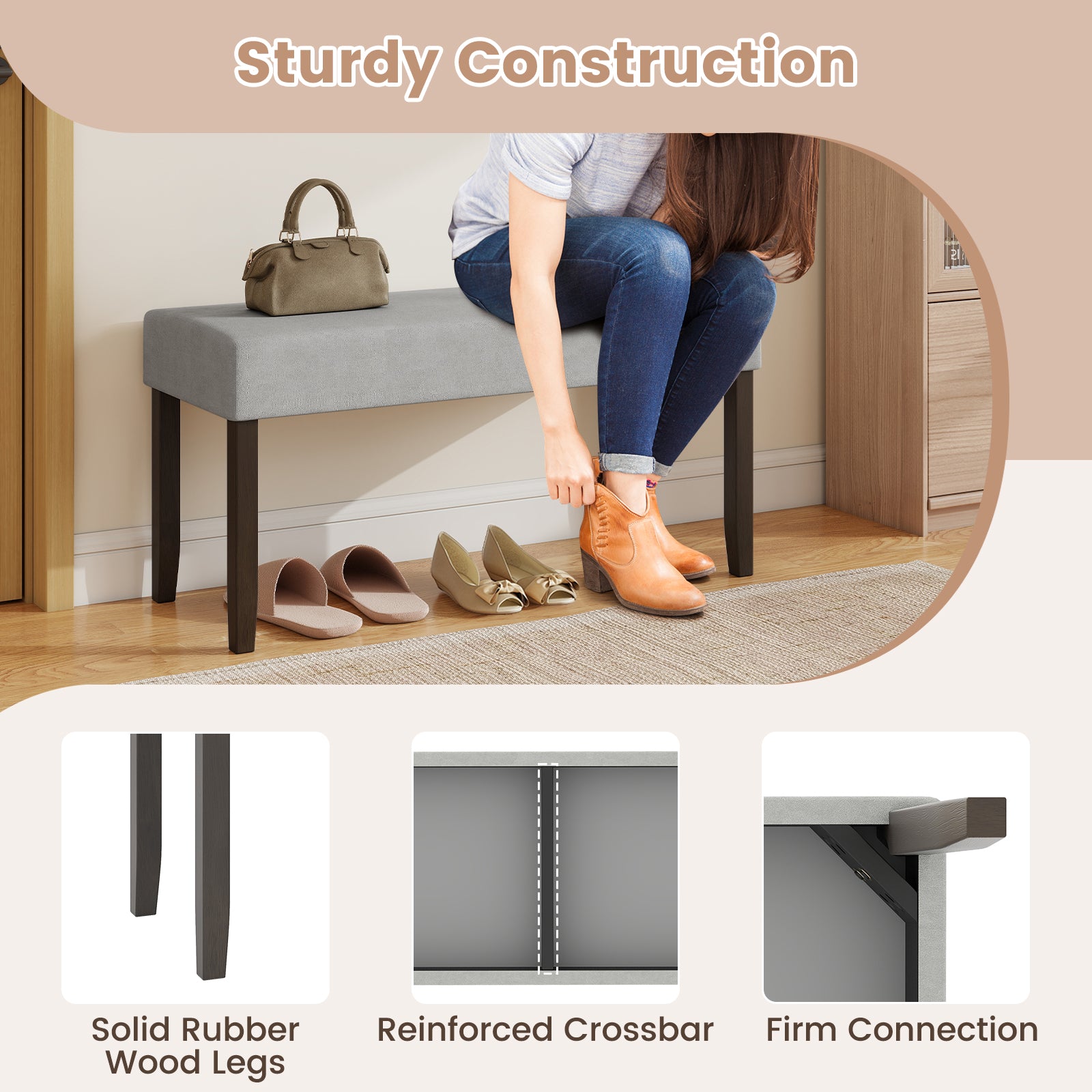 Upholstered Entryway Bench for End of Bed with Padded Seat, Gray Shoe Racks & Storage Benches at Gallery Canada