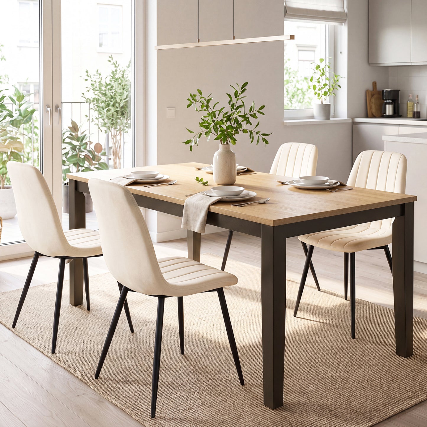 Fabric Dining Chairs Set of 4, Metal Legs, Beige