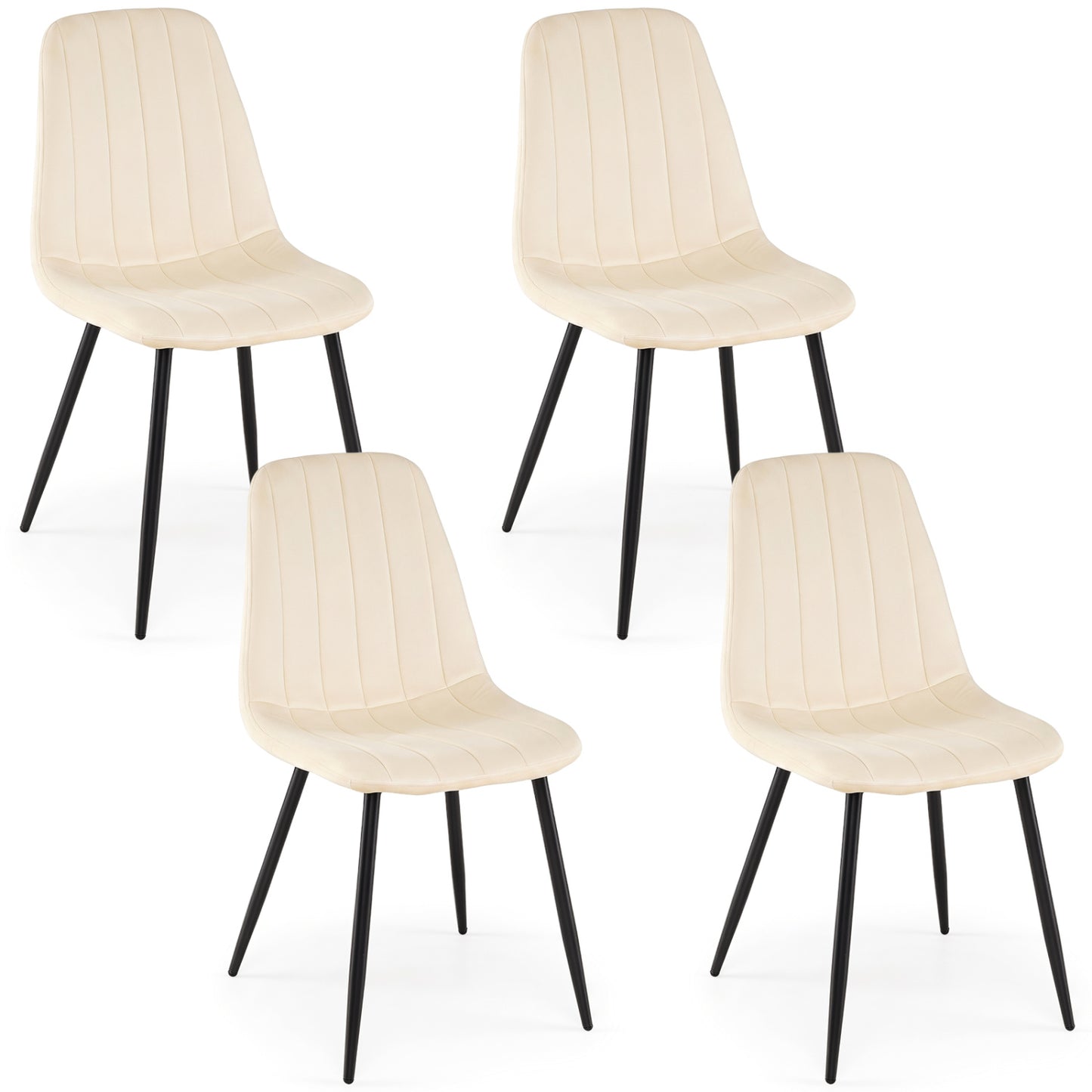 Fabric Dining Chairs Set of 4, Metal Legs, Beige