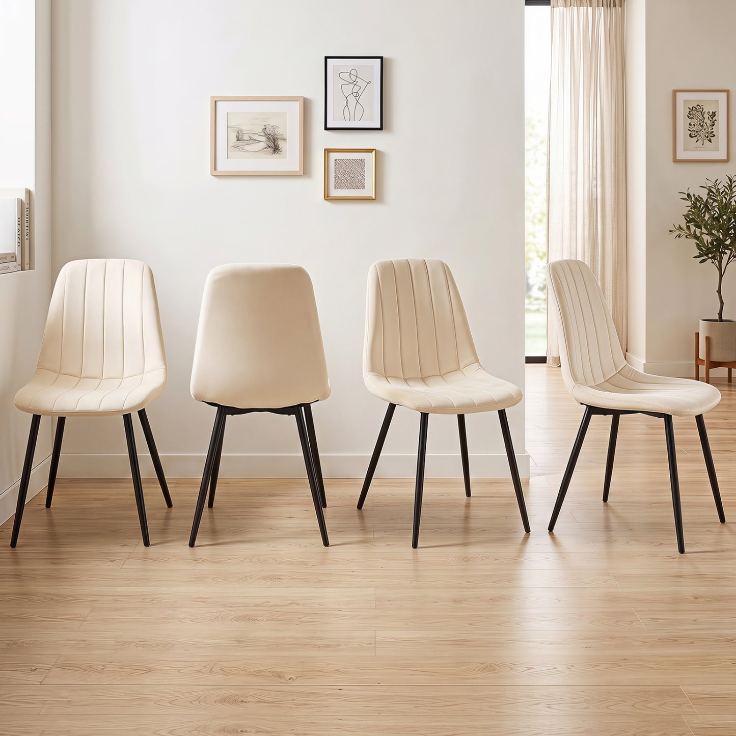 Fabric Dining Chairs Set of 4, Metal Legs, Beige