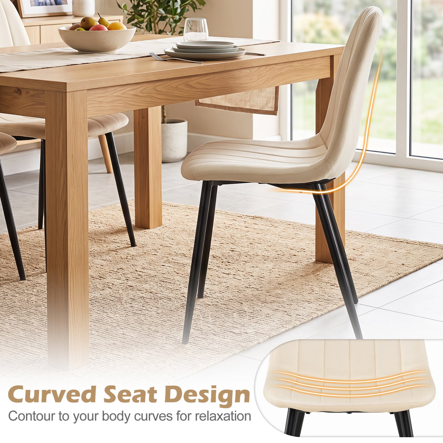 Fabric Dining Chairs Set of 4, Metal Legs, Beige
