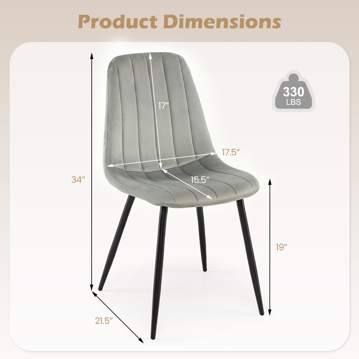 Chaises de salle à manger en tissu rembourré, lot de 4, gris