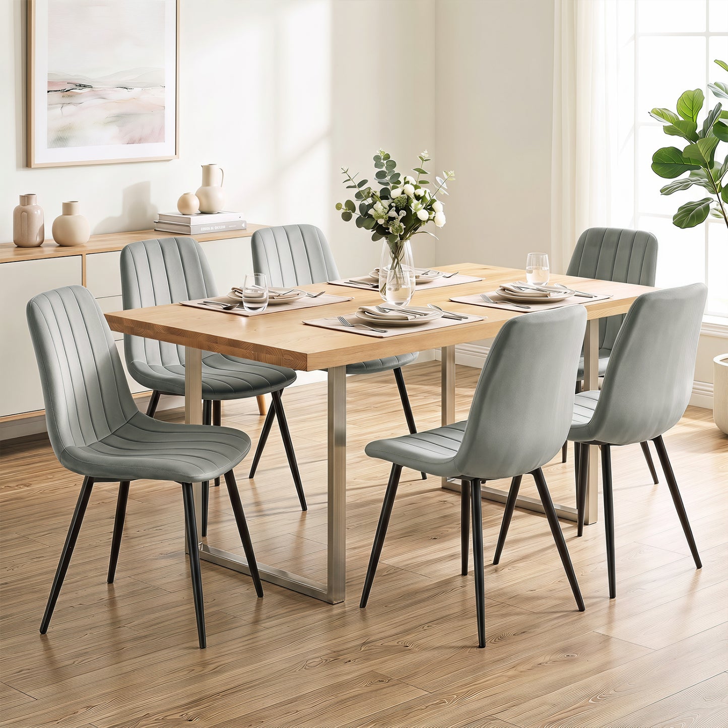 Chaises de salle à manger en tissu rembourré, lot de 4, gris