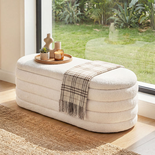 Upholstered Fabric Storage Ottoman Bench, White Shoe Racks & Storage Benches White at Gallery Canada