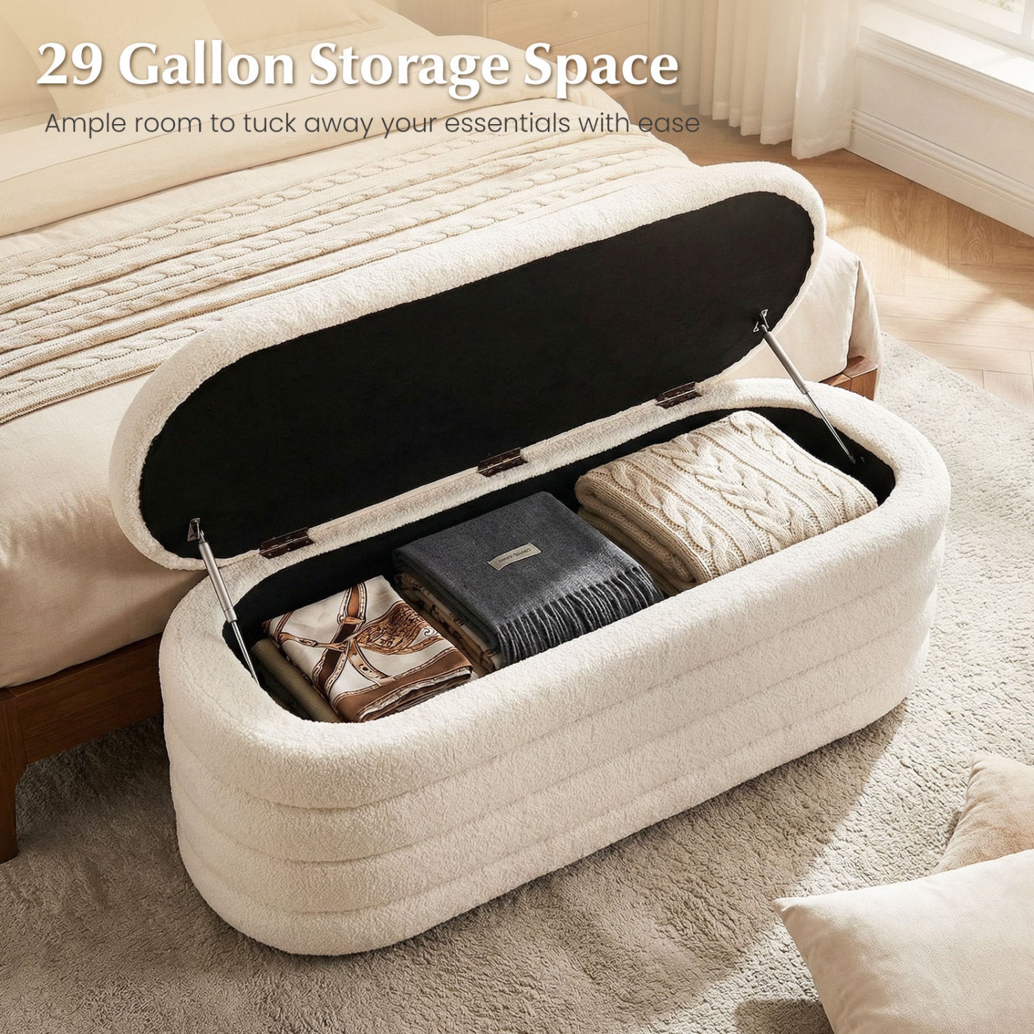 Upholstered Fabric Storage Ottoman Bench, White Shoe Racks & Storage Benches at Gallery Canada