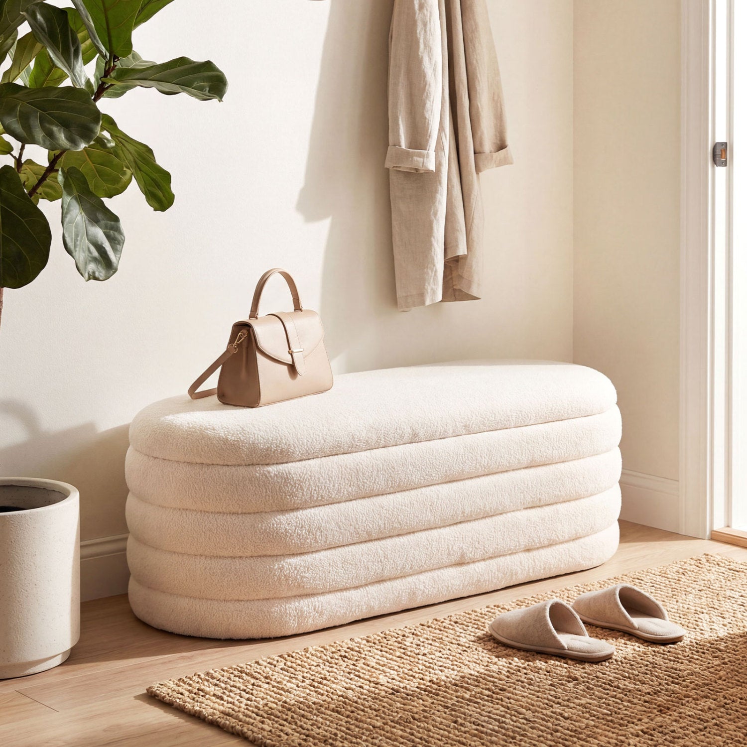 Upholstered Fabric Storage Ottoman Bench, White Shoe Racks & Storage Benches at Gallery Canada