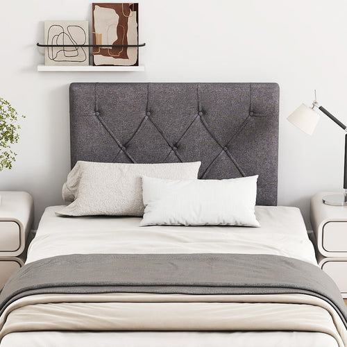 Upholstered Headboard for Twin Size Bed with Fabric Upholstery, Gray