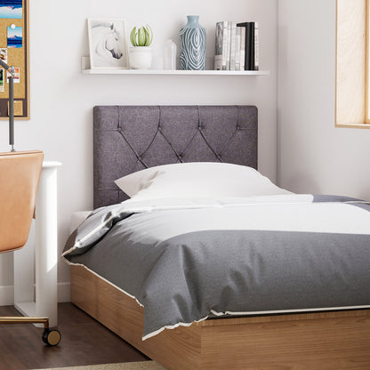Upholstered Headboard for Twin Size Bed with Fabric Upholstery, Gray Bedding at Gallery Canada