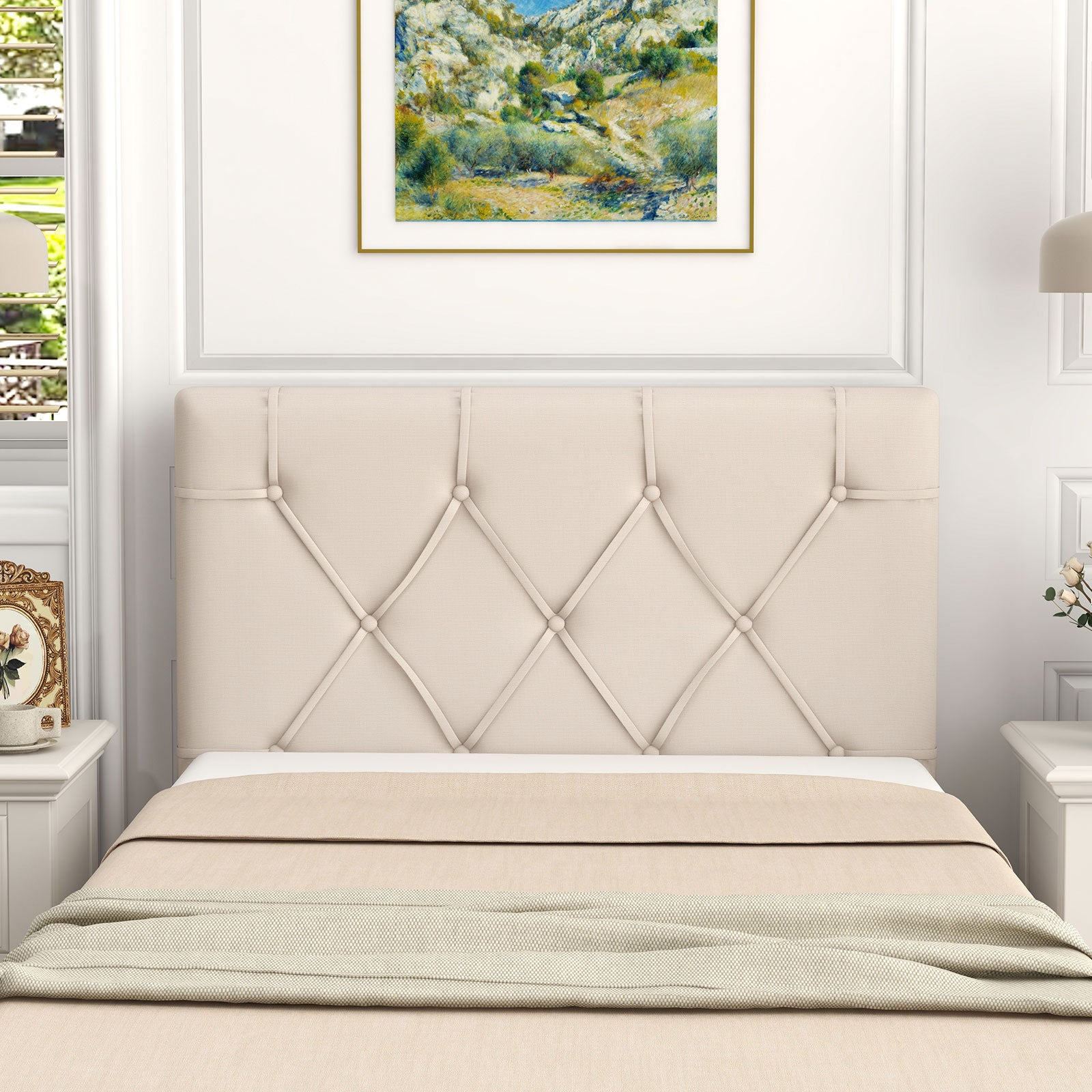 Upholstered Headboard, Twin Size, Fabric, Beige Bedding at Gallery Canada