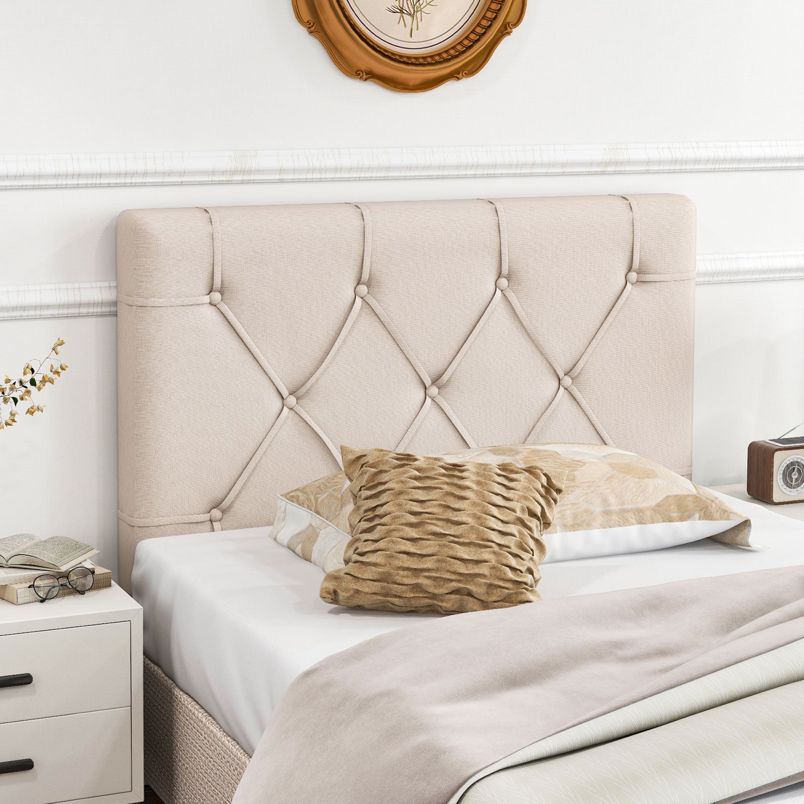 Upholstered Headboard, Twin Size, Fabric, Beige Bedding at Gallery Canada