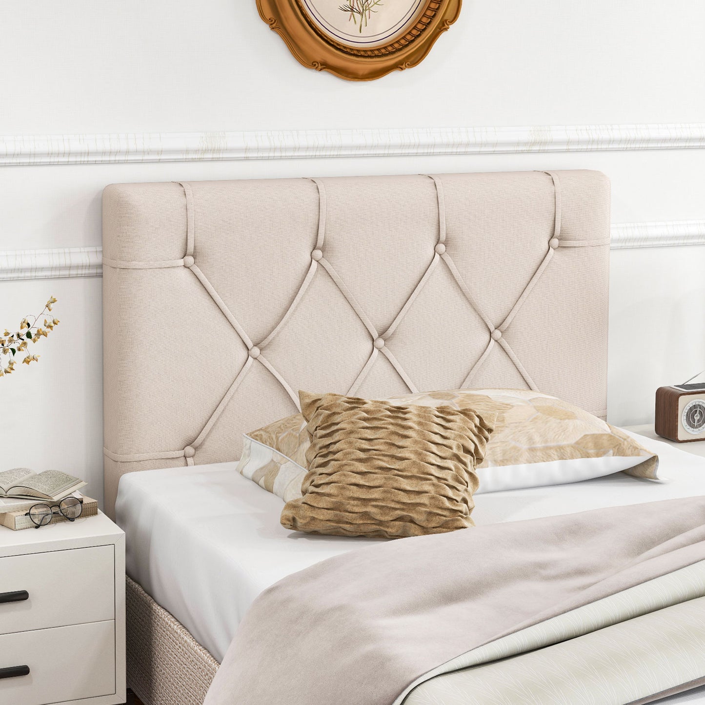 Upholstered Headboard, Twin Size, Fabric, Beige Bedding at Gallery Canada