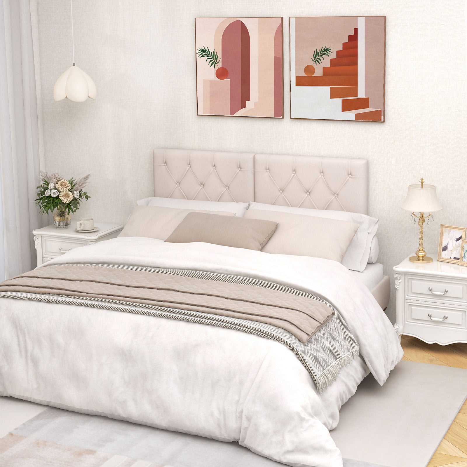 Upholstered Headboard, Twin Size, Fabric, Beige Bedding at Gallery Canada