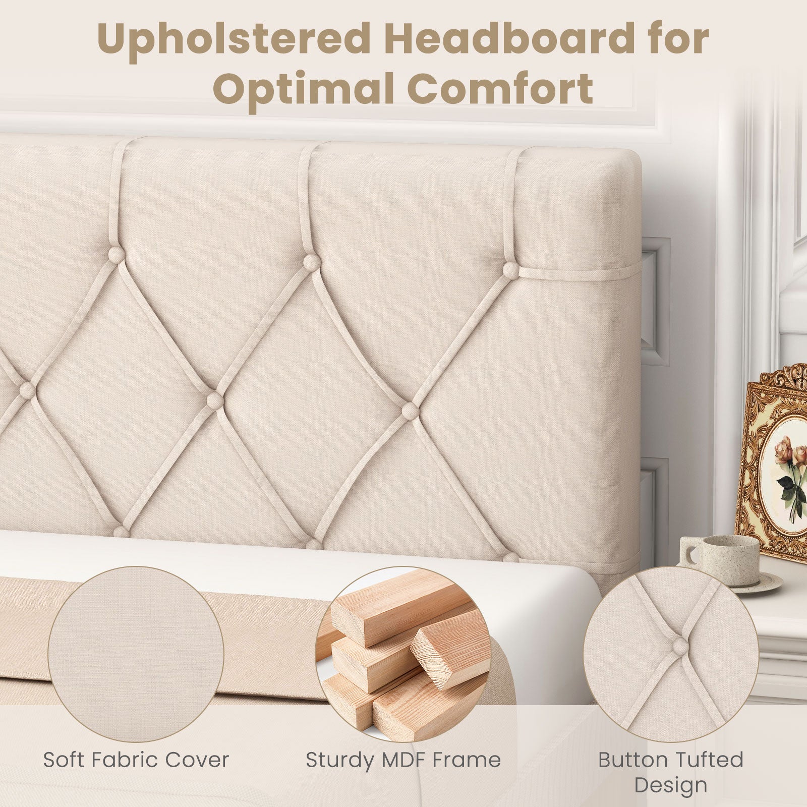 Upholstered Headboard, Twin Size, Fabric, Beige Bedding at Gallery Canada