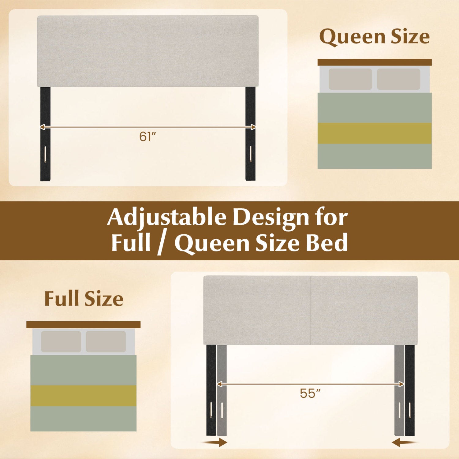 Upholstered Headboard Queen, Full Size, Quilted Linen, Beige Headboards at Gallery Canada