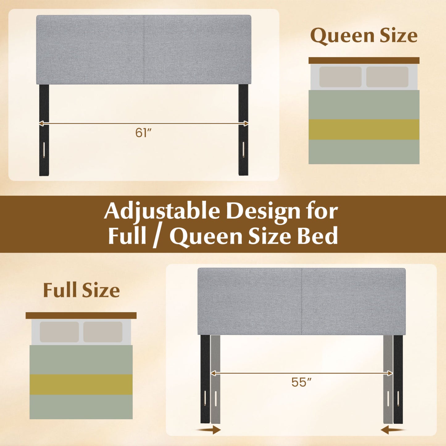 Upholstered Headboard, Queen/Full, Quilted Linen, Gray Headboards at Gallery Canada
